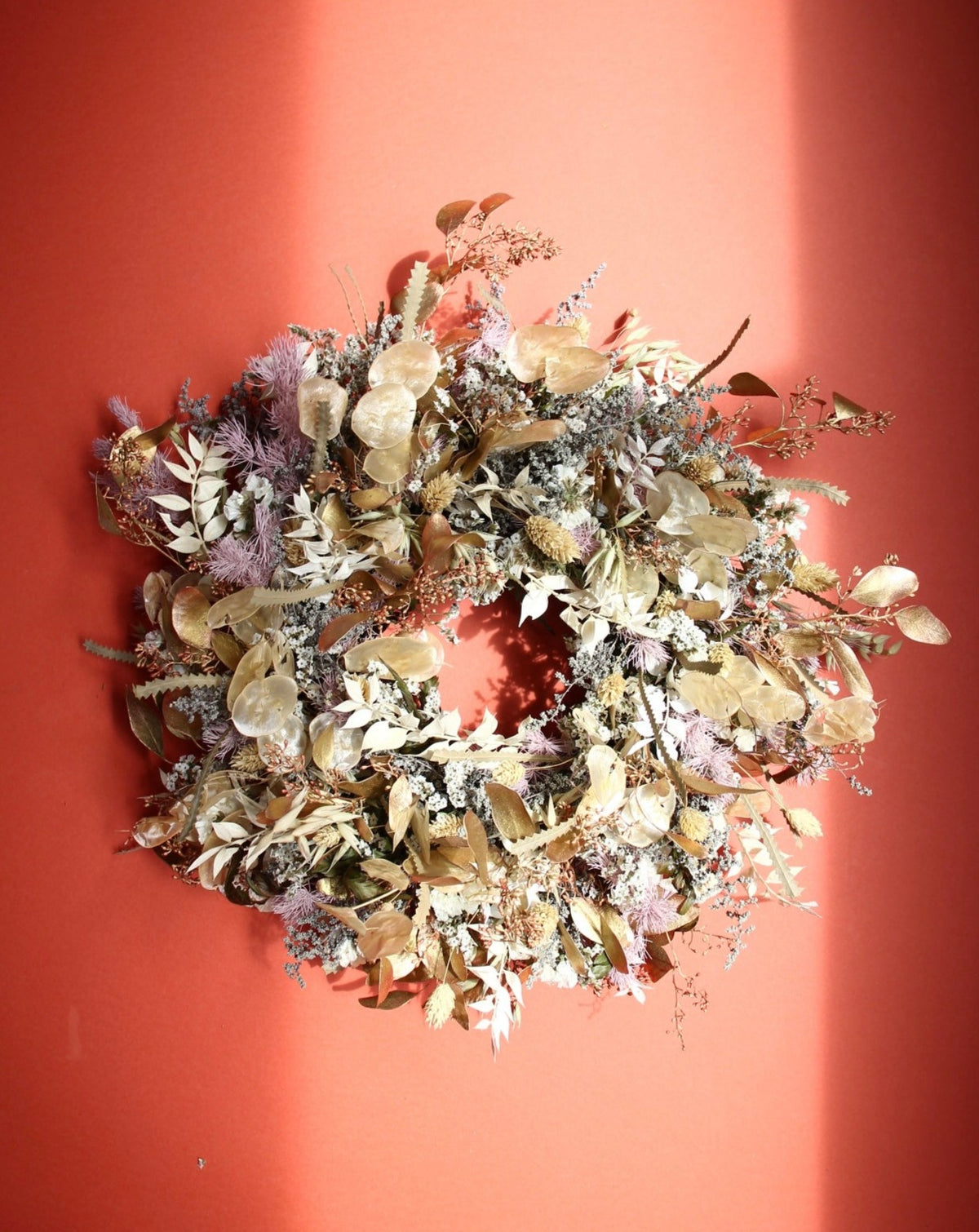 Cinnamon Sugar preserved Christmas wreath, about 38cm, in gold and white florals