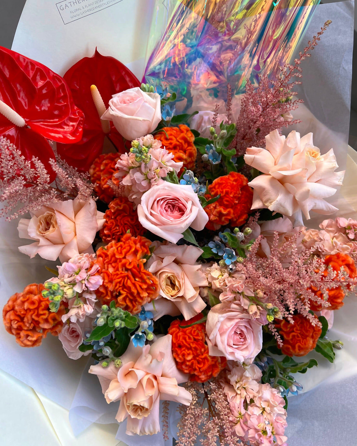 Peach Fizz peach and coral bouquet by Gathered+Styled Singapore florist