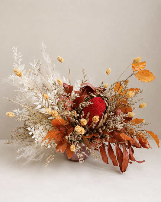 Sangria dried and preserved flower centrepiece by Gathered+Styled Singapore