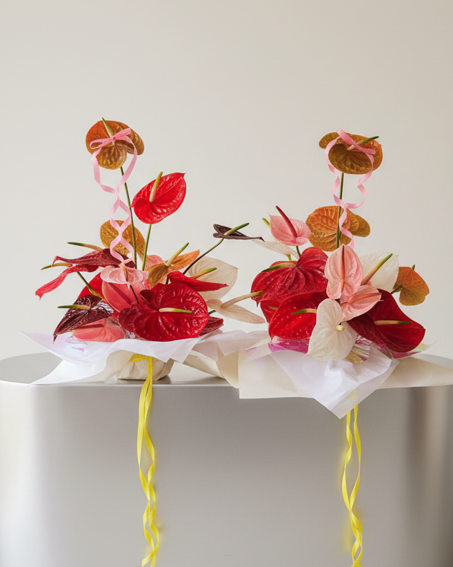 Anthurium flower arrangement by Gathered+Styled, Singapore