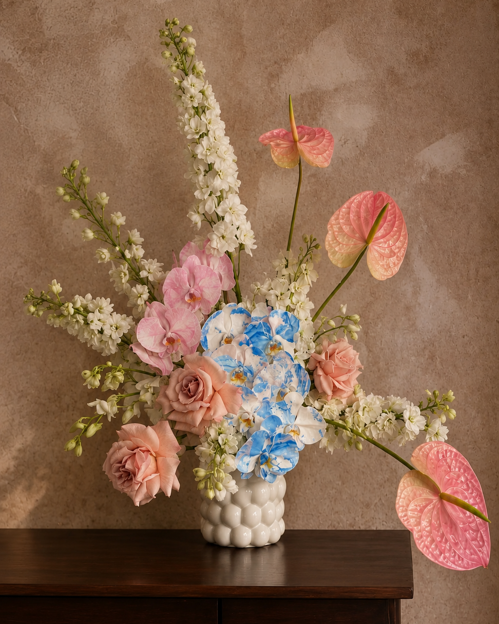 Weekly Drop in a ceramic vessel — fresh florals with Glitch Stems orchid, Gathered+Styled Singapore