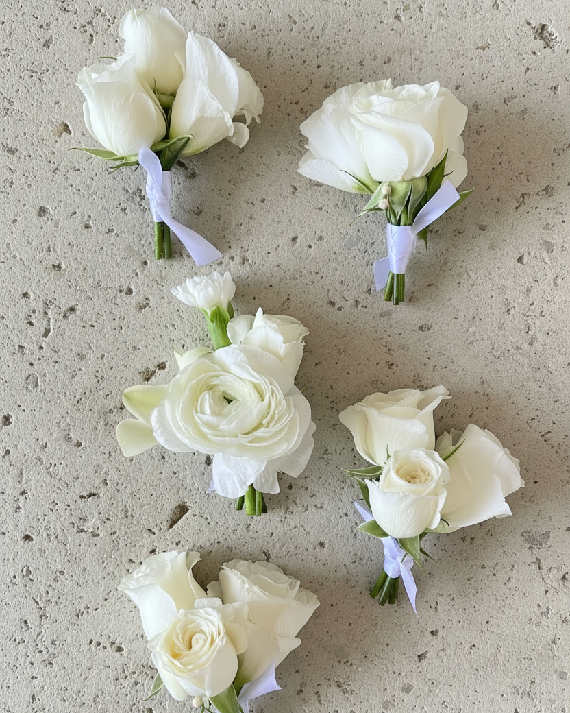 Cream and white boutonnieres — Gathered+Styled Singapore